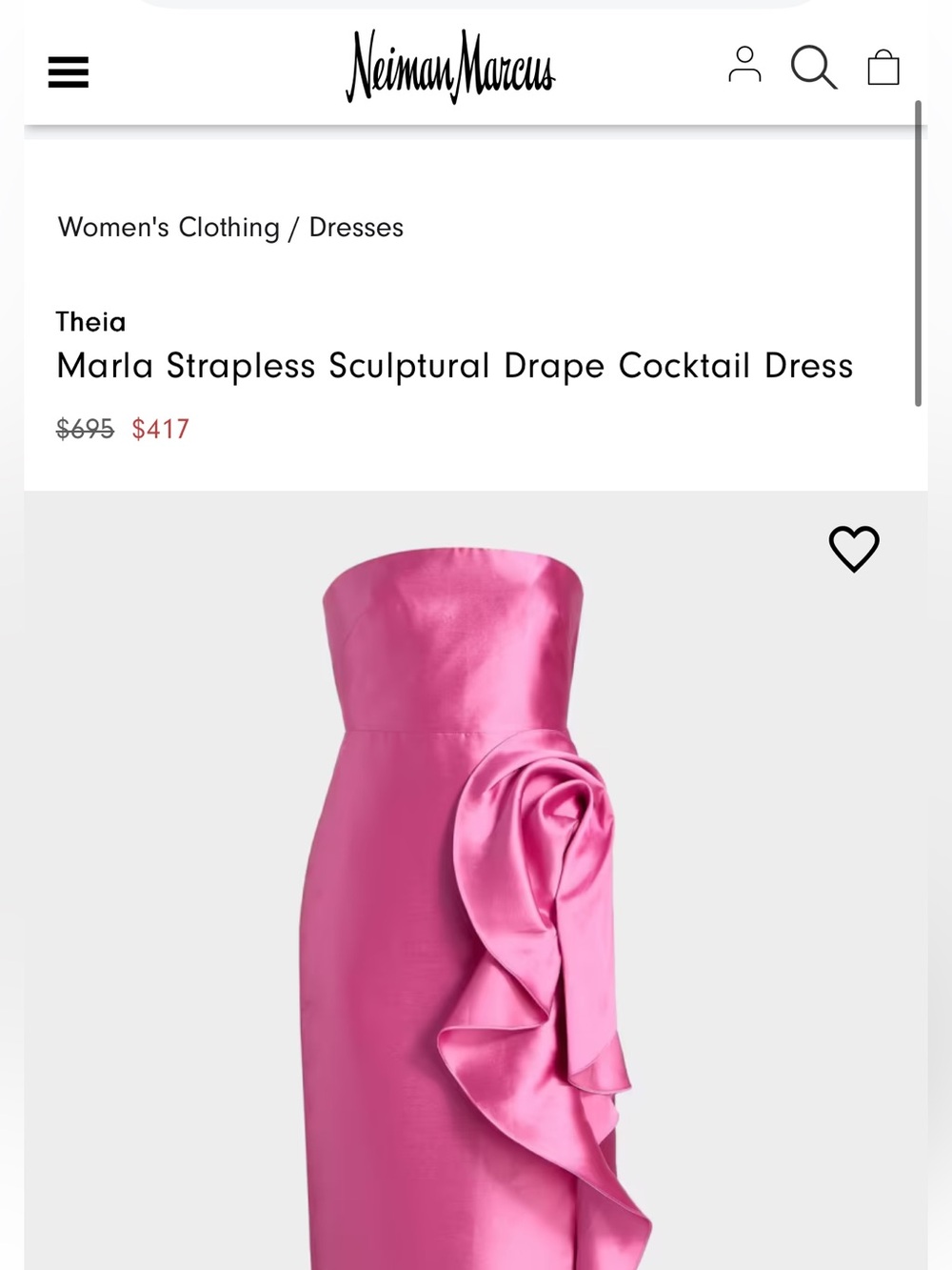 Theia Strapless Satin Midi Dress in Fuchsia with Rosette Detail